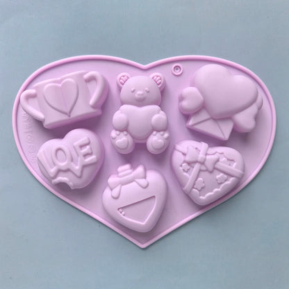 1pc Valentine's Day Theme Chocolate Silicone DIY Soft Candy Mold Bear Shape Baking Resin Soap Wax Melting Ice Jelly Mold