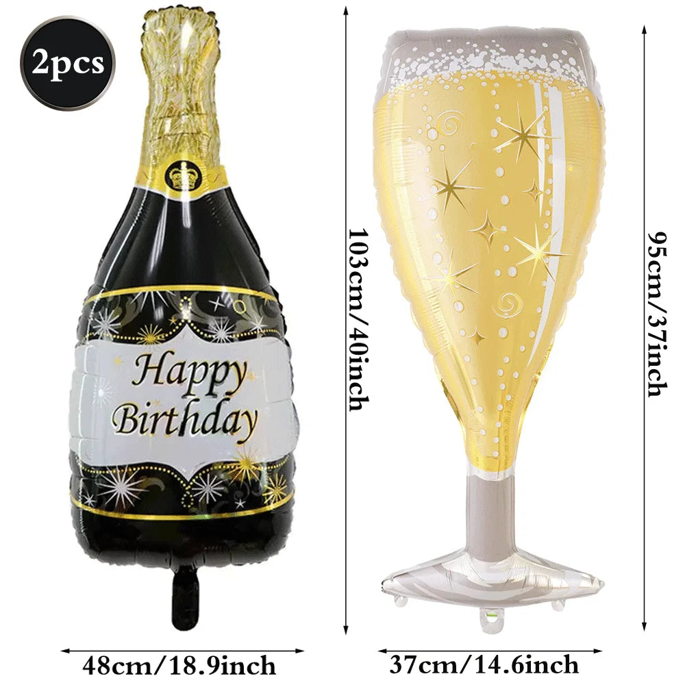 Champagne Bottle and Goblet Wine Glass Large Mylar Balloons Valentines Engagement Wedding Birthday Anniversary Party Decorations