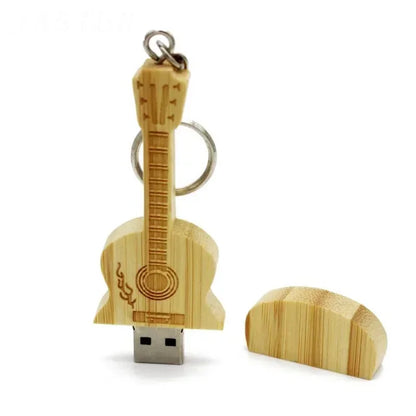 Wooden Guitar USB2.0 Flash Drive 4G 8G 16G 32G 64GB 128G Comes With Key Chain Gifts Pen Drives Box Memory Stick