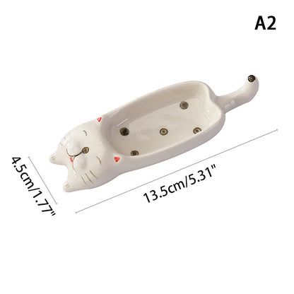 Cartoon Cat / Rabbit Sauce Dishes Ceramic Pot Sauce Dipping Dishes Kitchen Knife And Fork Holder Table Decoration