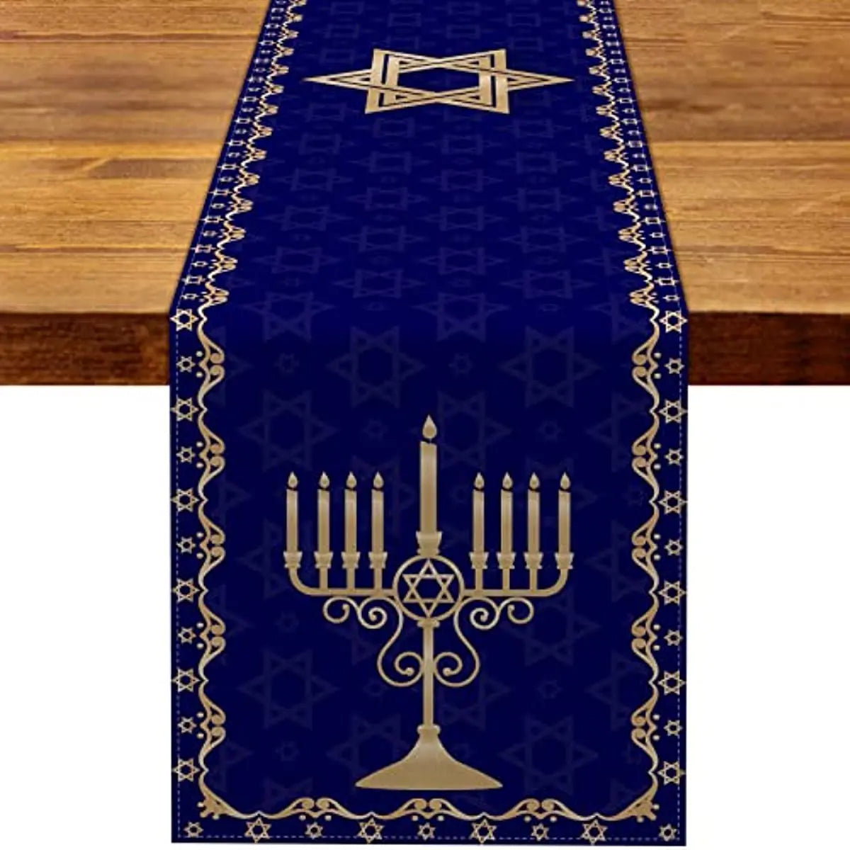 Hanukkah Menorah Table Runner – Star of David Holiday Home Décor