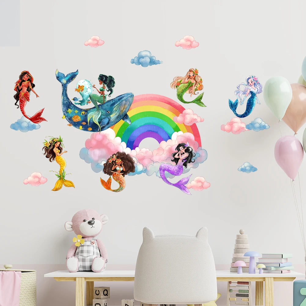 Rainbow Mermaid Wall Stickers for Baby and Children's Room Decoration Self   Adhesive Wall Stickers Suitable for Children's Room
