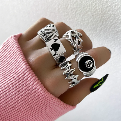 Vintage Gothic Heart Ring/ Punk Playing Card Spades/ Geometric/ Hollow /Butterfly Retro Ring