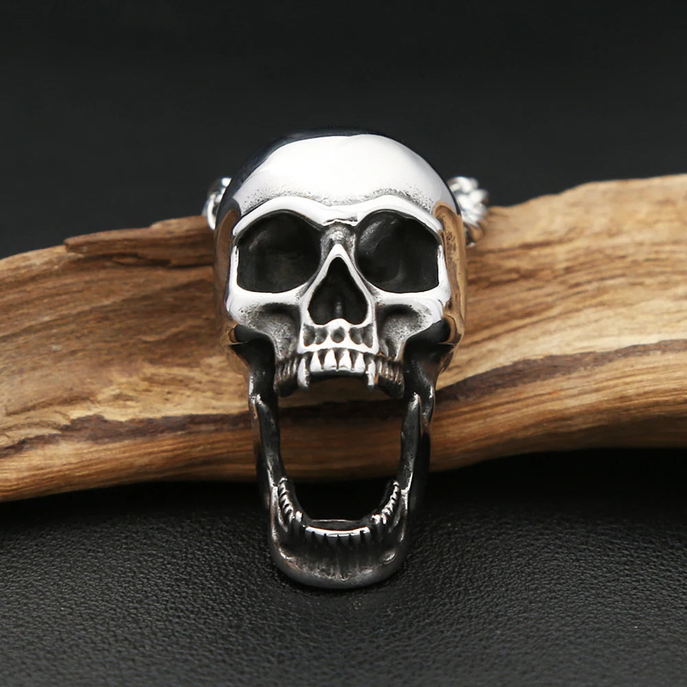 Gothic Vintage Stainless Steel Skull Pendant Necklace For Men Women Punk Skull Bottle Opener Necklace Biker Jewelry Accessories