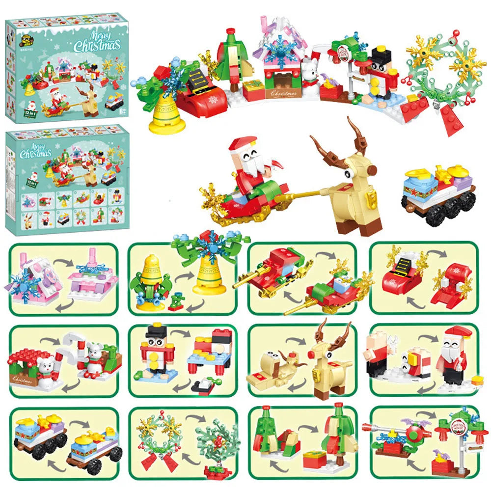 Christmas Micro Building Block Series Santa Claus Reindeer Puzzle Assembling Bricks Table Decoration