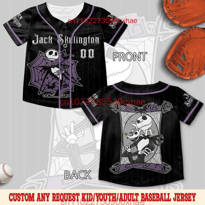 Halloween Jack Skellington Baseball Crop Top Jersey Nightmare Before Women's Short sleeve button Baseball Shirt
