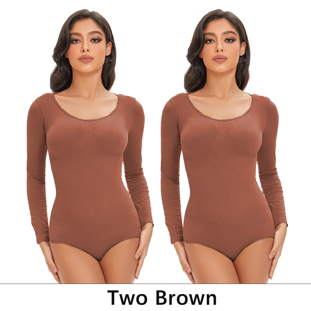 Womens Spandex Elastic Body Suit   Tummy Control Long Sleeve Shapewear Open Crotch