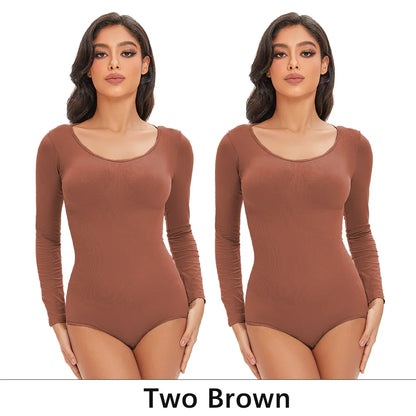 Womens Spandex Elastic Body Suit   Tummy Control Long Sleeve Shapewear Open Crotch