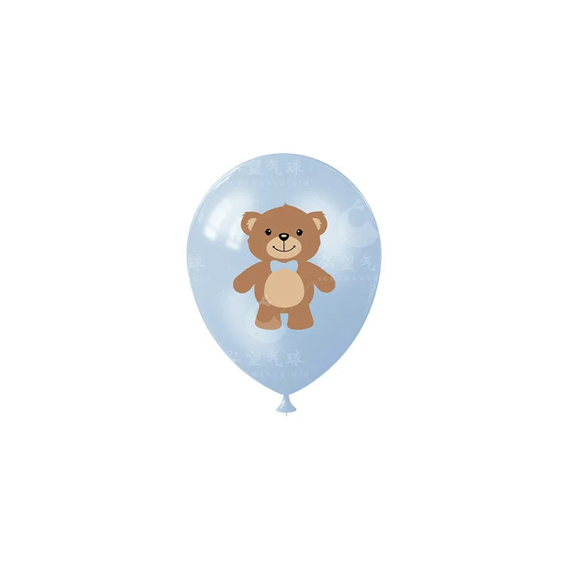 15pcs Teddy Bear Theme Party 12inch Blue Brown Golden Balloons Little Bear Pattern Latex Balloon Valentine's Day Birthday Decor