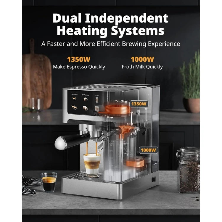 Espresso and Cappuccino Machine - 20 Bar Dual Boiler Latte Machines with Automatic Milk Frother - 3 in 1 Coffee Maker wi