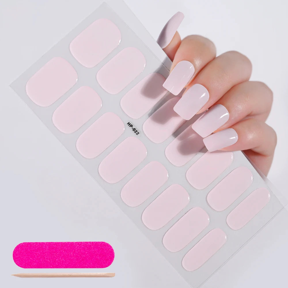 16‑Piece Semi‑Cured Gel Nail Wrap Set – French Pure Color UV Gel Polish Strips, Long‑Wear Nail Extension Decals