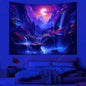 Galaxy Space Landscape UV Reactive Tapestry Trippy Planet Mountain River Neon Art Wall Tapestries for Bedroom Dorm Party Decor