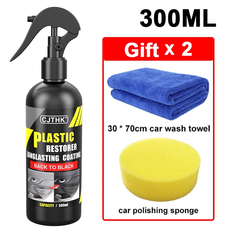 Car Plastic Restorer Coating Agent for Auto Plastic and Rubber Exterior Repair, Cleaning, Refreshing, and Restoration. Black Shine, Seal, and Brighten.