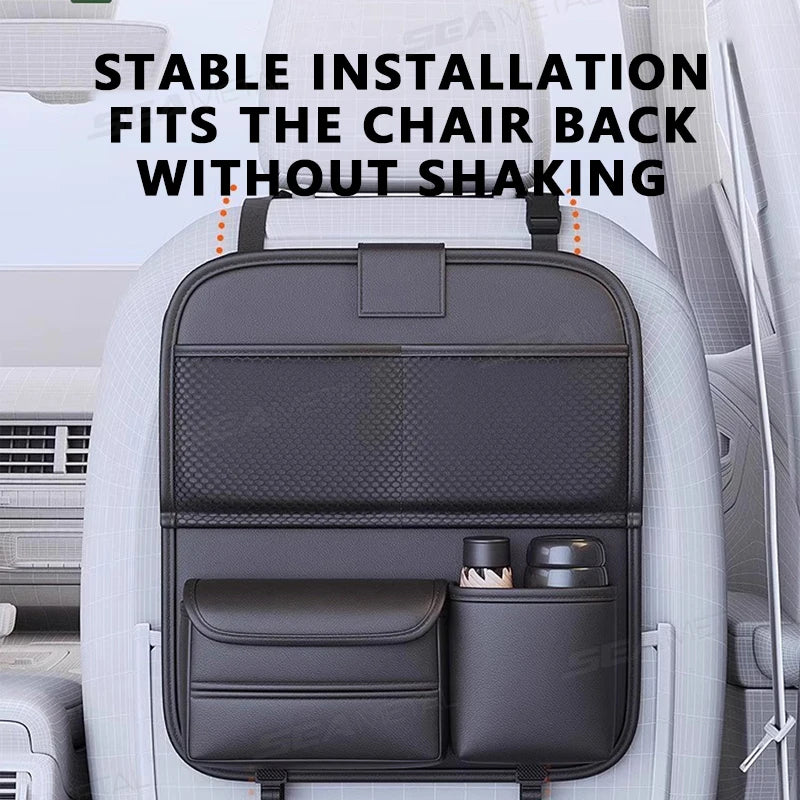 SEAMETAL Car Backseat Table Storage Bag Folding Table Trash Can Pu Leather Multi-functional Hanging Storage Bags Seat Back Tray