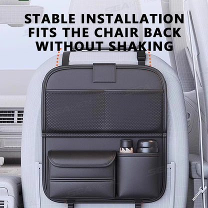 SEAMETAL Car Backseat Table Storage Bag Folding Table Trash Can Pu Leather Multi-functional Hanging Storage Bags Seat Back Tray