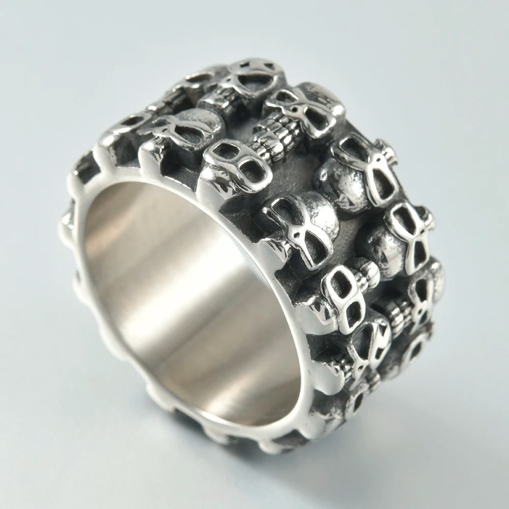 1PC Stainless Steel Vintage Punk Skull Cross Eagle Mens Ring Finger Jewelry Hip Hop Rock Culture Ring Unisex Male Party Ring