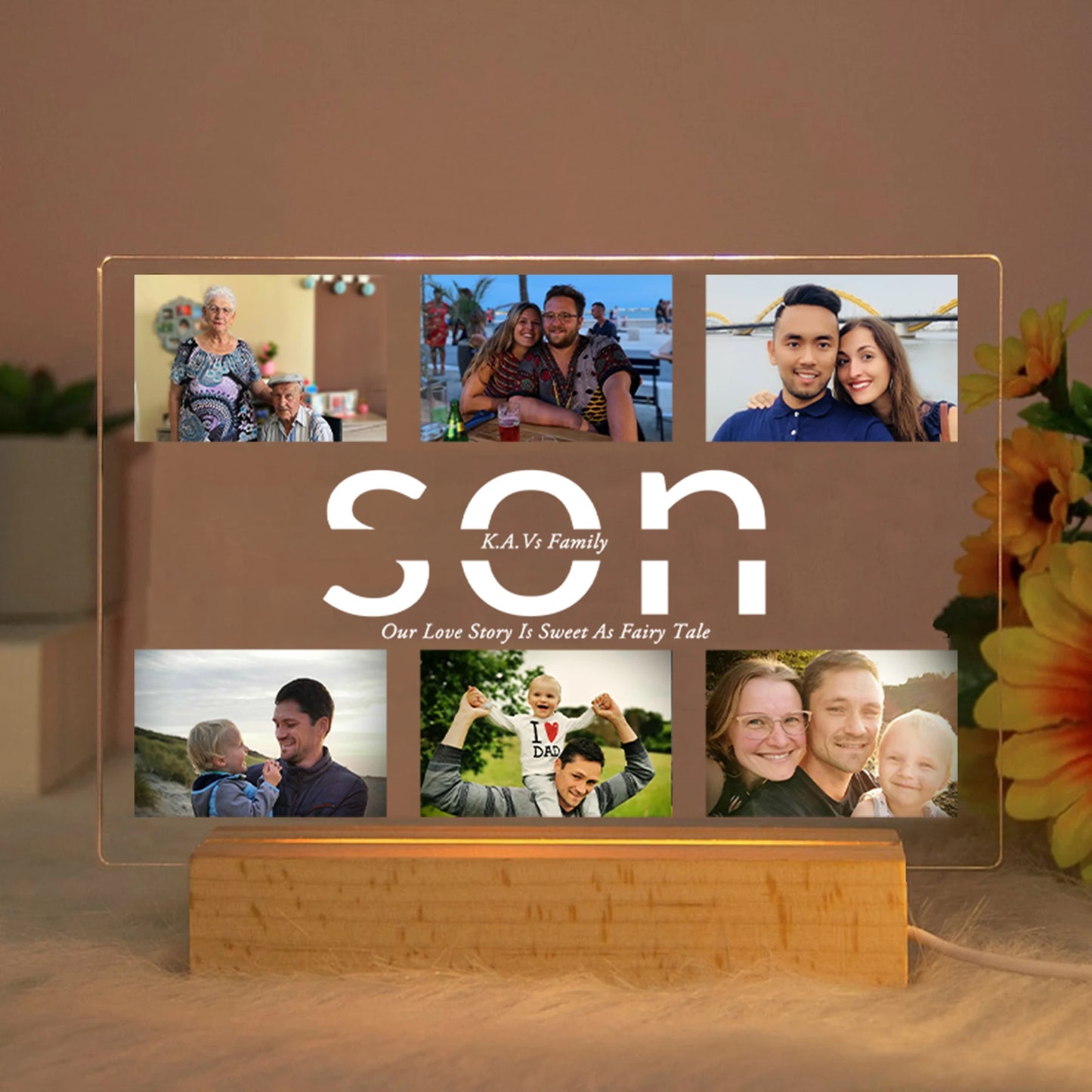 Custom Acrylic Lamp Personalized Photo Text Bedroom Night Light MOM DAD LOVE Friend Family Day Wedding Birthday Christmas Gift