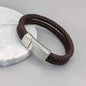 Personalized Black Leather Explorer Bracelet For Men Custom Engraved Name Date Strong Magnetic Clasps Bracelet Father's Day Gift