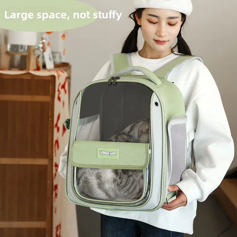 Cat backpack, outing schoolbag, double-shoulder pet bag, cat for travel, dog and cat supplies, transparent large-capacity portab