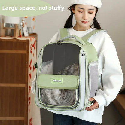 Cat backpack, outing schoolbag, double-shoulder pet bag, cat for travel, dog and cat supplies, transparent large-capacity portab