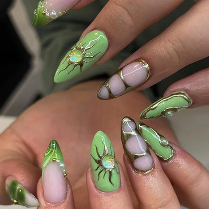 24Pcs False Full Cover Press on Nail Tips Purple Heart Almond  with Glue