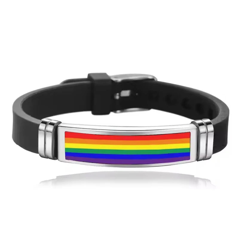 Pride Bracelet  Epoxy Rainbow Flag Stainless Steel Silicone Bracelets For Women Men