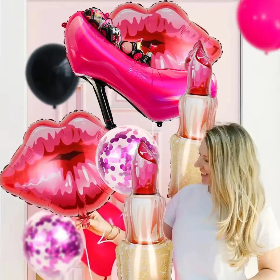 11pcs Lipstick lipaluminum foil balloon Valentine's Day girls party decorations birthday makeup party memorial decorations