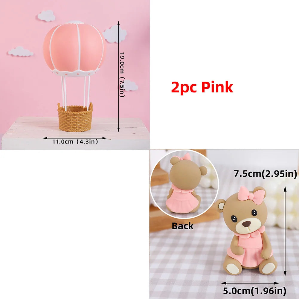 New Hot Air Balloon Cake Decoration Pink Blue Bear Cake Topper for Boy Girl Baby Shower Kids Happy Birthday Party Supplies Gifts