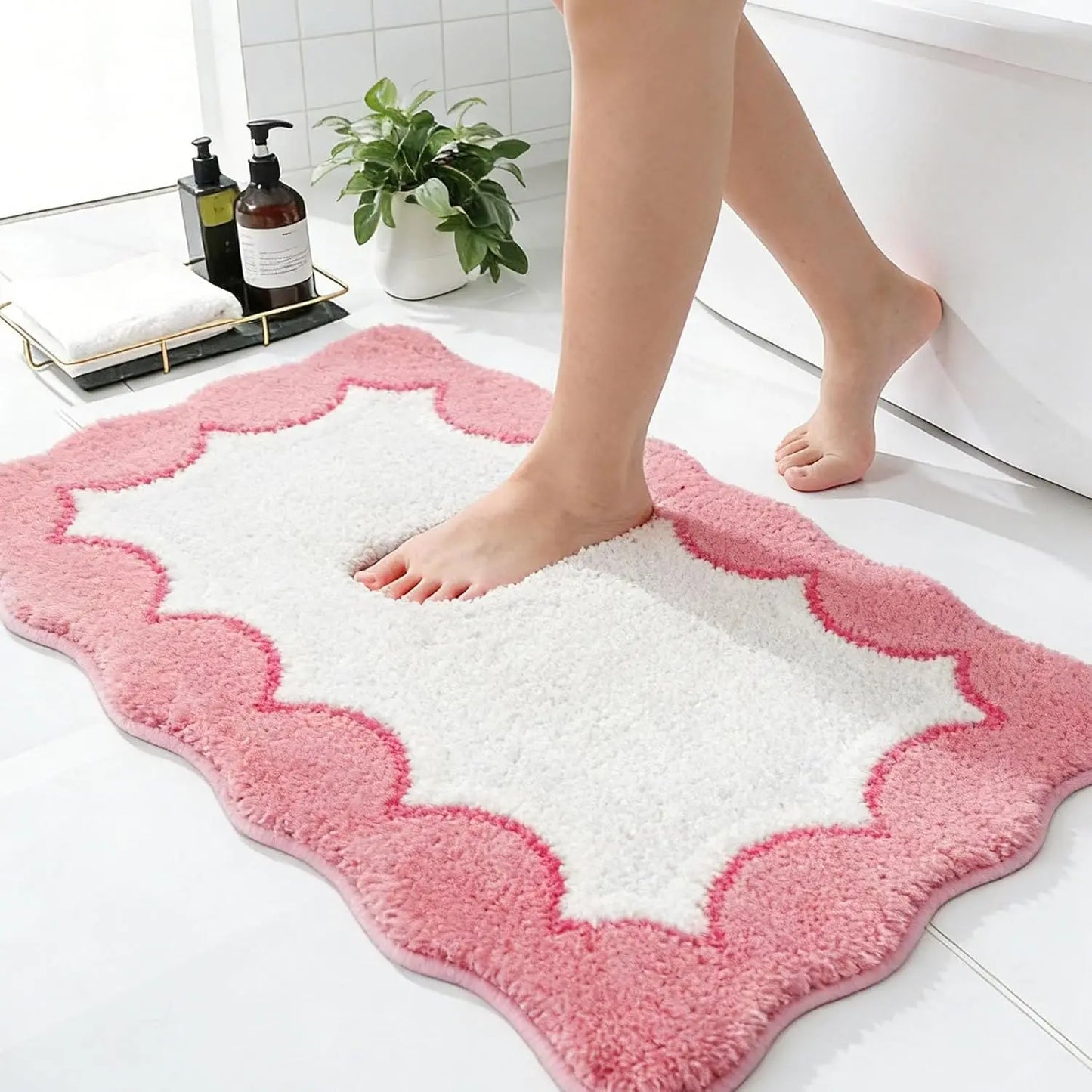VIKAMA Small Fragrance Wave Pattern Anti slip Mat Bathroom Foot Mat Shower Room Entrance Mat Home Decoration
