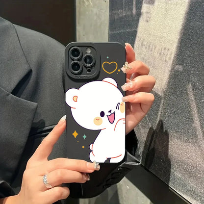 Cartoon Cute Bear Couple Silicone Phone Case For iPhone 16 Pro Max 15 14 13 12 11 Pro  16 Plus  Shockproof Soft Cover
