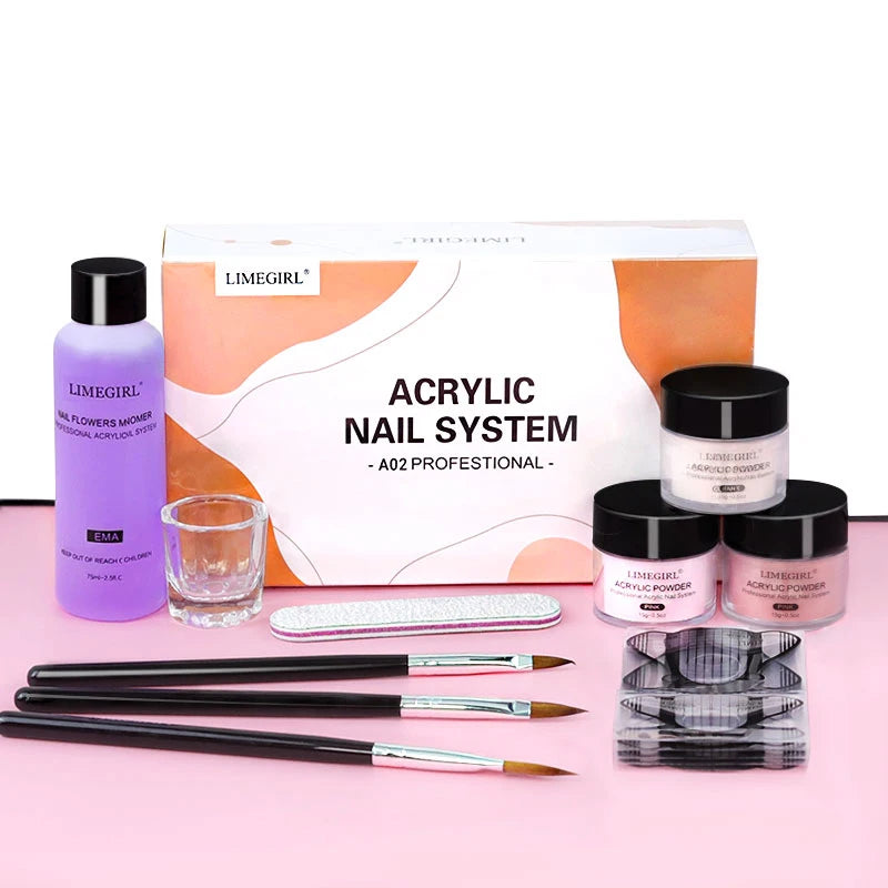 Acrylic Nail Kit for Beginners 3Color Acrylic Powder and 75ML Liquid Set Professional Nail Acrylic Set with Brushes for Home DIY