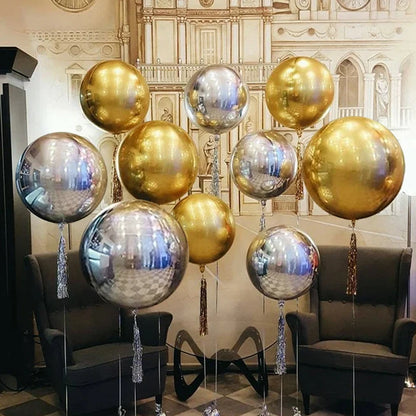 3pcs 4D Round Balloons Metallic Rose Gold Silver Foil Balloons Party Decorations for Birthday Wedding Gender Reveal Photo Props