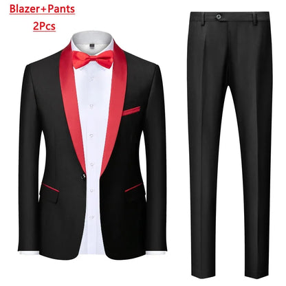 Men's Solid Color Suit Jacket Blazer Waistcoat Vest Pants Set M-6XL
