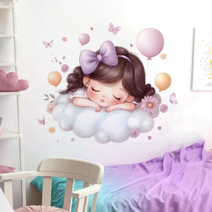 Cute Cartoon Girl Hugging Rabbit Wall Sticker Nursery Kids Room Decor Removable Self-Adhesive Home Art Decal