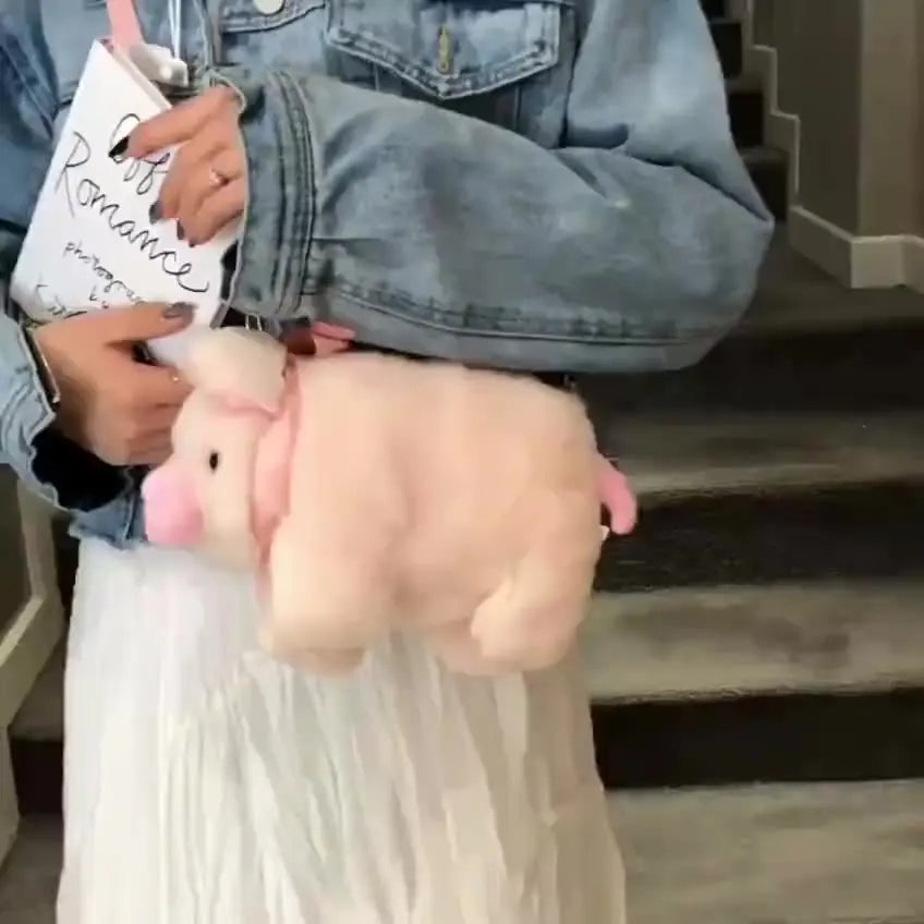 Pink Piglet Plush Shoulder Bag – Cute Large‑Capacity Cartoon Crossbody