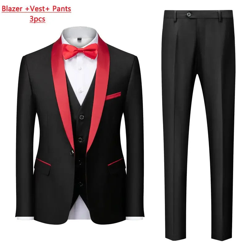 Men's Solid Color Suit Jacket Blazer Waistcoat Vest Pants Set M-6XL