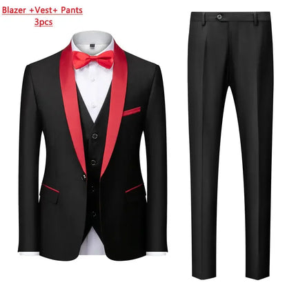 Men's Solid Color Suit Jacket Blazer Waistcoat Vest Pants Set M-6XL