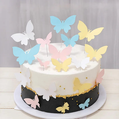 Butterfly Cake Topper Flower Happy Birthday Wedding Anniversary Cupcake Toppers Decoration Kids Girl Party Diy Baking Supplies