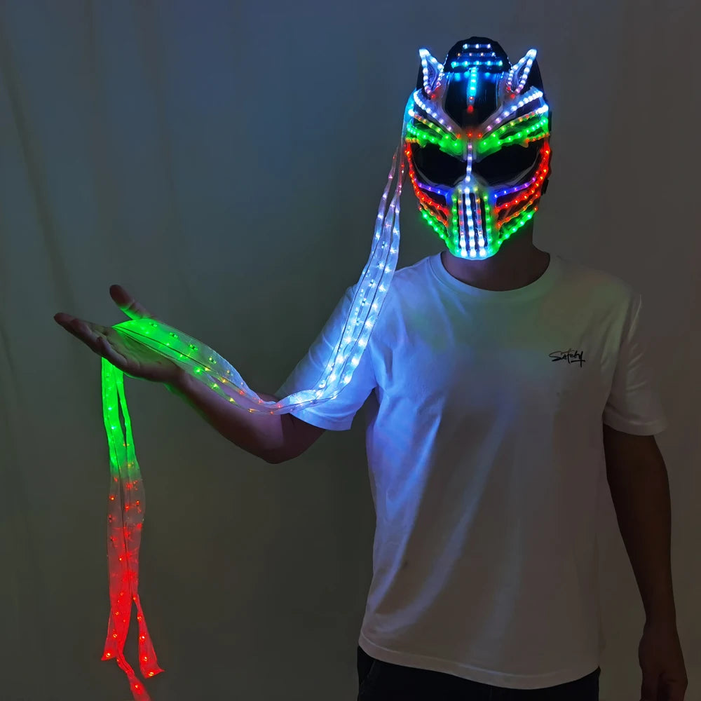 Female LED Helmet Monster Luminous Hat Light Illusion Cat Woman Black Panther Mask for Performance LED Robot Performance