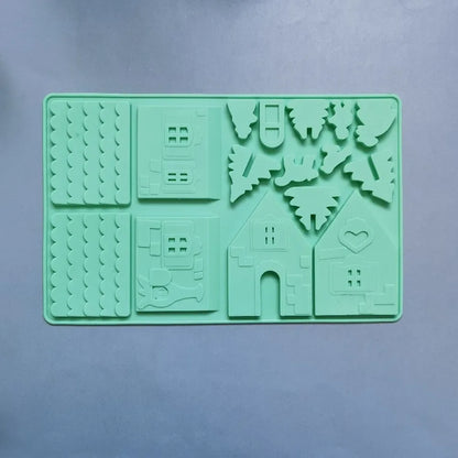 1PC Christmas House Building block Chocolate Silicone Mold Cake Decoration DIY Gingerbread House Shape Biscuits Stencil Baking