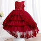 Party Embroidered Sticker Tailcoat Flower Girl Birthday Party 3-12  Sequin Dress