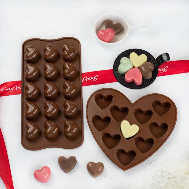 Multi Size Love Silicone Chocolate Mold Heart Candy Jelly Baking Set Ice Cake Mould Candle Soap Making Set Valentine's Day Gifts