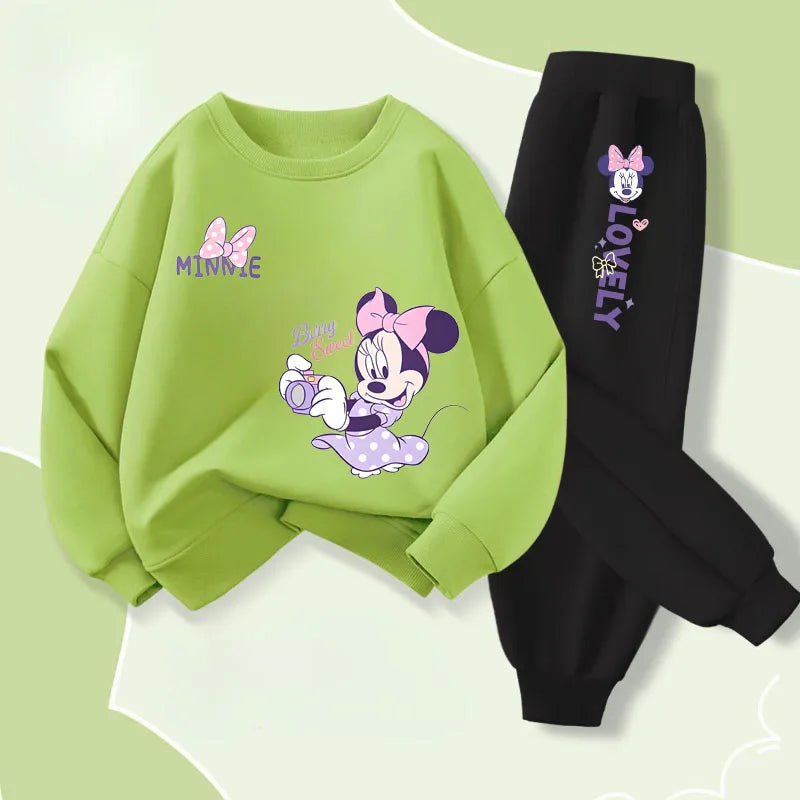 Girls' Disney Long Sleeve Pullover Long Pant Two Piece Suit Minnie Printed Tracksuit Set