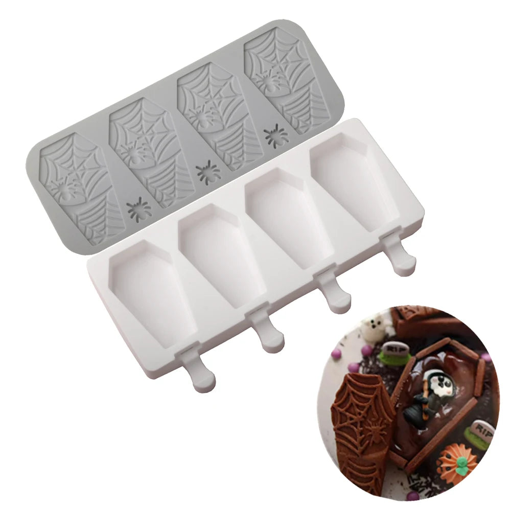 Halloween Silicone Coffin shaped Popsicle Mold Lace Mat Baking Molds for Ice Cream Chocolate and Desserts