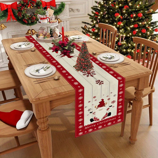 Christmas Table Runner with Santa Claus, Snowflake & Reindeer Pattern, Multiple Sizes, for Christmas Home Decoration and Gifts