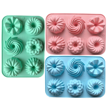 1/3pcs Silicone Donut Baking Molds,Multicolor Doughnut Pans,6-Cavity Designs Donut Flower And Swirl Shaped,Suitable for Baking