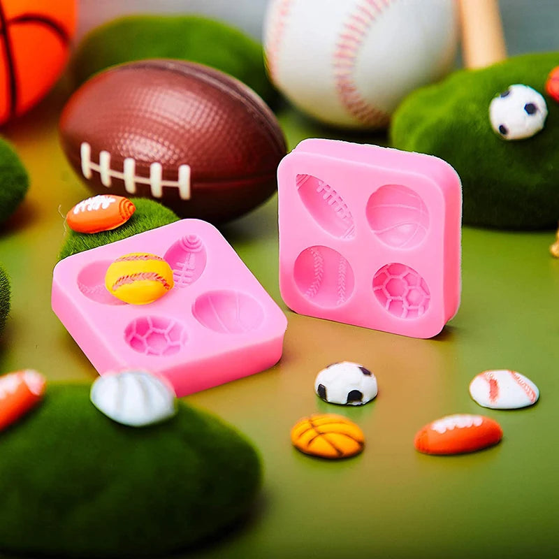 Sports Ball Cake Decoration Silicone Mold Football Basketball Baseball Rugby Fondant Mould For Keychain Chocolate Cupcake Topper