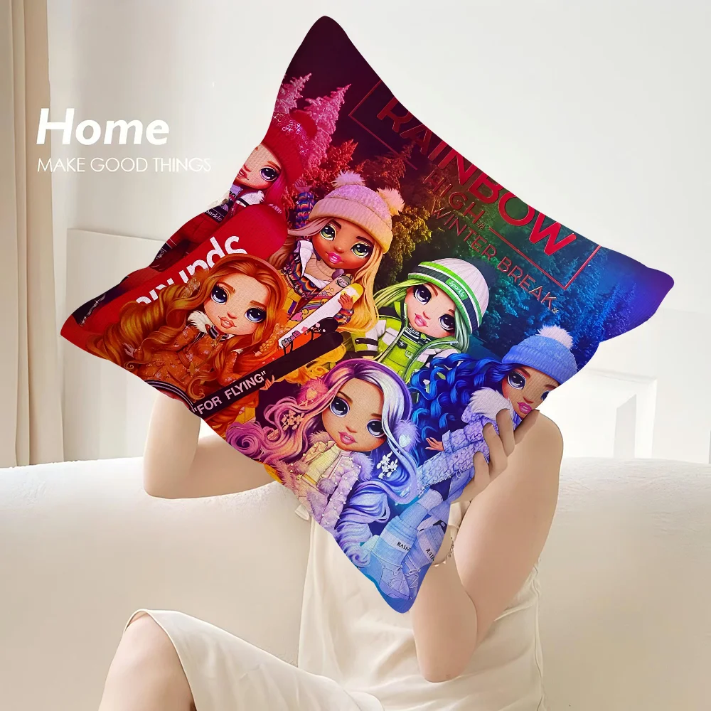 R-Rainbow High Doll Pillow Case Sofa Decorative Home Double-sided Print Plush Square Throw Pillow Covers Cushion Decor Cover
