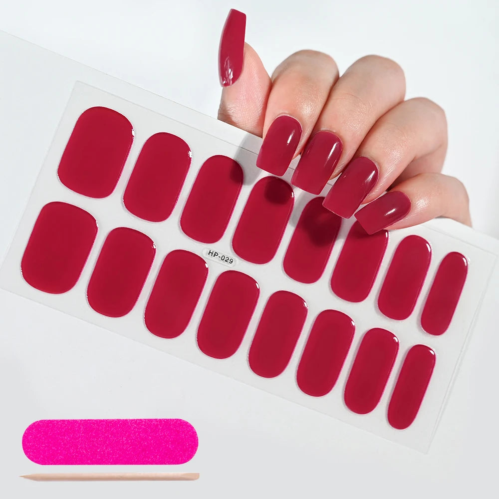16‑Piece Semi‑Cured Gel Nail Wrap Set – French Pure Color UV Gel Polish Strips, Long‑Wear Nail Extension Decals