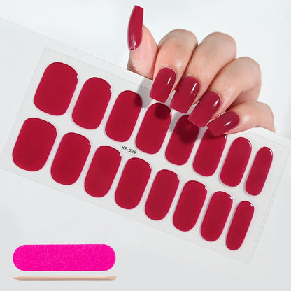 16‑Piece Semi‑Cured Gel Nail Wrap Set – French Pure Color UV Gel Polish Strips, Long‑Wear Nail Extension Decals